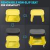 DNA MOTORING TOOLS-00252 Removable Rolling Garage Stool with Seat Cushion & Tool Tray Plate,300lbs Max Weight Capacity(Yellow)