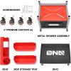 DNA Motoring TOOLS-00189 Mechanic Stool – 25-1/2″ x 13″ x 12″ (L x H x W), Rolling Work Seat w/Lockable Swivel Wheels and Storage Tool Tray(BLACK/RED)