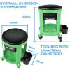DNA Motoring TOOLS-00197 Round Mechanics Roller Seat Creeper Stool With Padded Cushion, Tool Storage Drawer & Tray, 300 Lbs Max Weight Capacity(Green)
