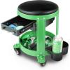 DNA Motoring TOOLS-00197 Round Mechanics Roller Seat Creeper Stool With Padded Cushion, Tool Storage Drawer & Tray, 300 Lbs Max Weight Capacity(Green)