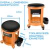 DNA Motoring TOOLS-00197 Round Mechanics Roller Seat Creeper Stool With Padded Cushion, Tool Storage Drawer & Tray, 300 Lbs Max Weight Capacity(Orange)