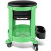 DNA Motoring TOOLS-00197 Round Mechanics Roller Seat Creeper Stool With Padded Cushion, Tool Storage Drawer & Tray, 300 Lbs Max Weight Capacity(Green)