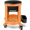 DNA Motoring TOOLS-00197 Round Mechanics Roller Seat Creeper Stool With Padded Cushion, Tool Storage Drawer & Tray, 300 Lbs Max Weight Capacity(Orange)