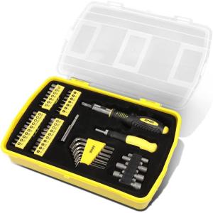 DNA MOTORING 64pcs Mechanic’s Auto & Home Repair Tool Box, Screwdriver Bit Tool Set, SAE and Metric Socket Wrench Set, Yellow/Black, TOOLS-00027(Screwdriver Set Tool Kit)