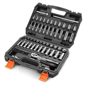 DNA MOTORING Home Repair Tool Set, Magnetic Screwdriver Socket Set, Ratchet Screwdriver Tools Set for Mechanics and DIY, w/Storage Box, Orange, TOOLS-00037(72 PCs Drive Socket Set)