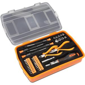 DNA MOTORING Home Repair Tool Set, Magnetic Screwdriver Socket Set, Ratchet Screwdriver Tools Set for Mechanics and DIY, w/Storage Box, Orange, TOOLS-00037(Ratchet Kit Tool Set)