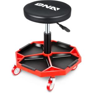 DNA MOTORING TOOLS-00253 Adjustable Height Pneumatic Garage Seat Rolling Mechanic Stool with Tool Tray Storage,300lbs Max Weight Capacity(Red)