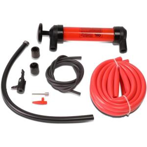 DNA Motoring TOOLS-00025 Portable Oil & Gas Siphon Pump Transfer Kit, Includes Hose and Tool Set, Multipurpose Air Pump, 1 Set, Red