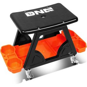 DNA Motoring TOOLS-00189 Mechanic Stool – 25-1/2″ x 13″ x 12″ (L x H x W), Rolling Work Seat w/Lockable Swivel Wheels and Storage Tool Tray(ORANGE/BLACK)