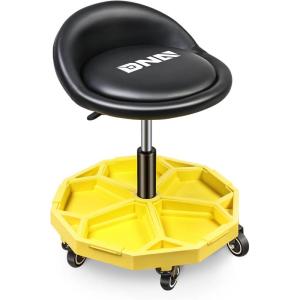 DNA Motoring TOOLS-00189 Mechanic Stool – 25-1/2″ x 13″ x 12″ (L x H x W), Rolling Work Seat w/Lockable Swivel Wheels and Storage Tool Tray(Yellow)