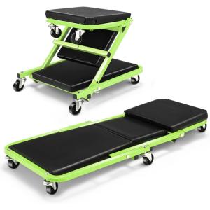 DNA Motoring TOOLS-00192 48″ 2 IN 1 Folding Rolling Garage Shop Creeper Roller Seat, 7 Pcs 2″ Casters, 350 Lbs Weight Capacity, Red(Green)