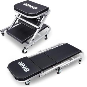 DNA Motoring TOOLS-00192 48″ 2 IN 1 Folding Rolling Garage Shop Creeper Roller Seat, 7 Pcs 2″ Casters, 350 Lbs Weight Capacity, Red(Grey)