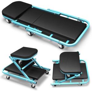 DNA Motoring TOOLS-00192 48″ 2 IN 1 Folding Rolling Garage Shop Creeper Roller Seat, 7 Pcs 2″ Casters, 350 Lbs Weight Capacity, Red(Tiffany Blue)