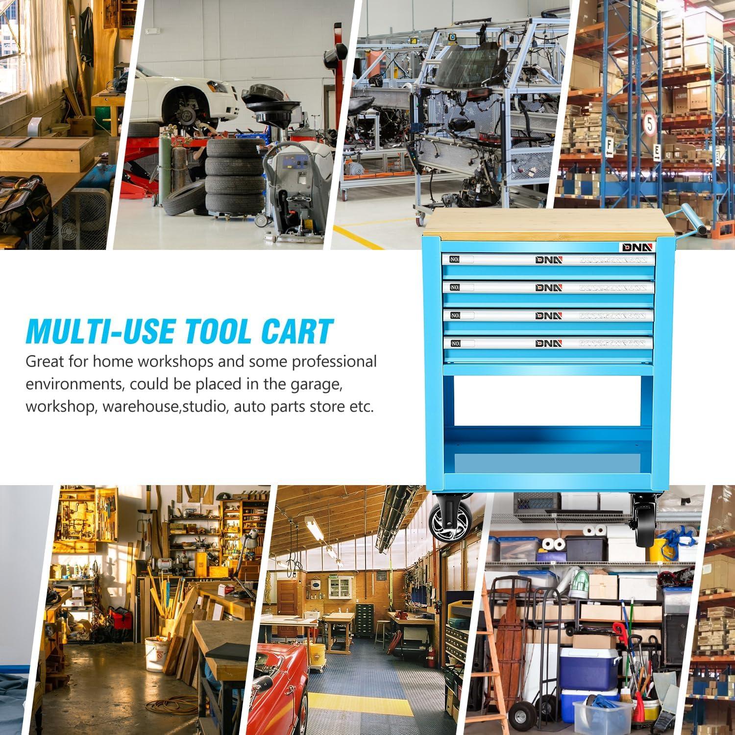 imageDNA MOTORING 30quot W X 37quot H X 18quot D Large Capacity 4Drawer Chest Rolling Tool Cart Locking Swivel Cabinet TOOLS00003 with Keys BlackBlue4 drawers