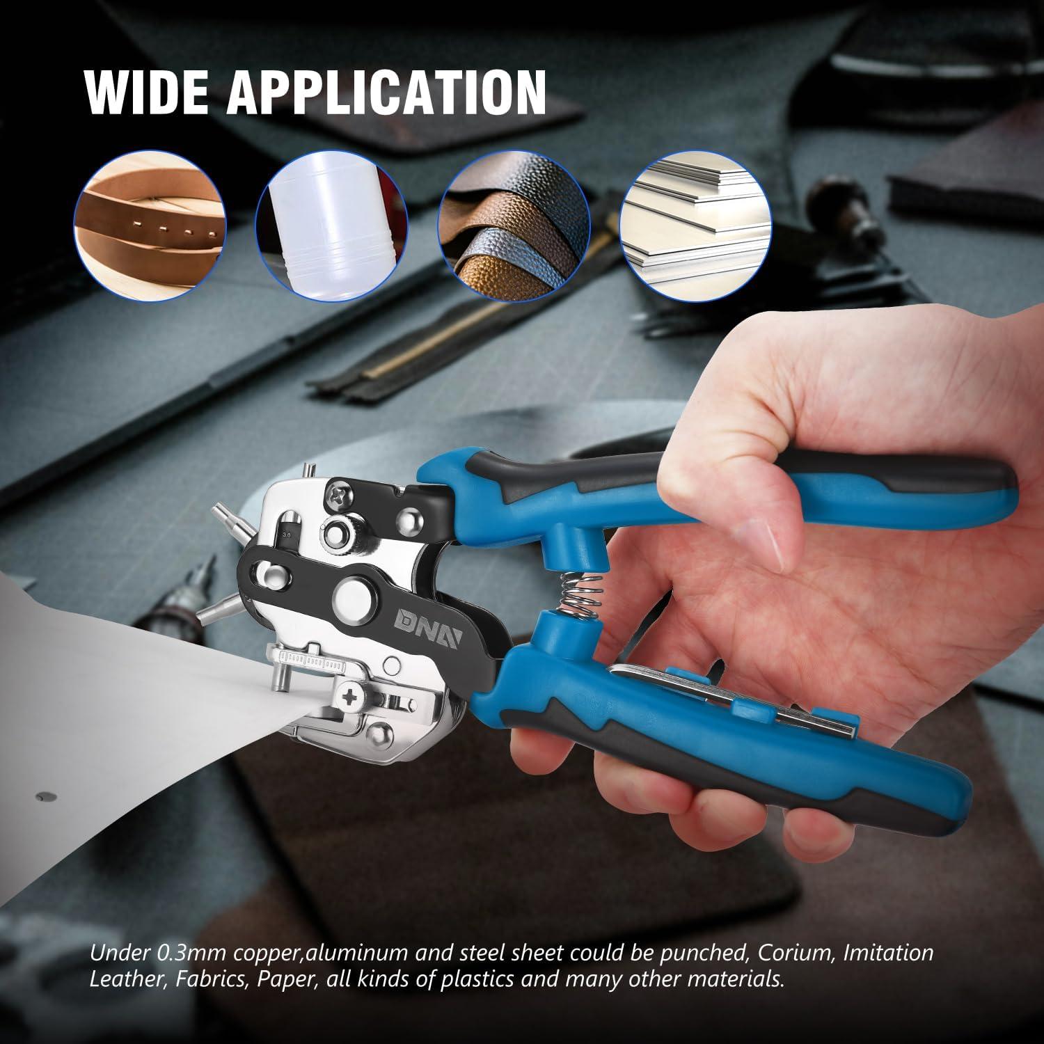 imageDNA Motoring TOOLS00126 Revolving Leather Hole Punch Tool Six Hollow Bell Punches Coated Steel Perfect for Belts or Leather Material 2mm5mm 1 Hole Punch RedBlackBlue6In1