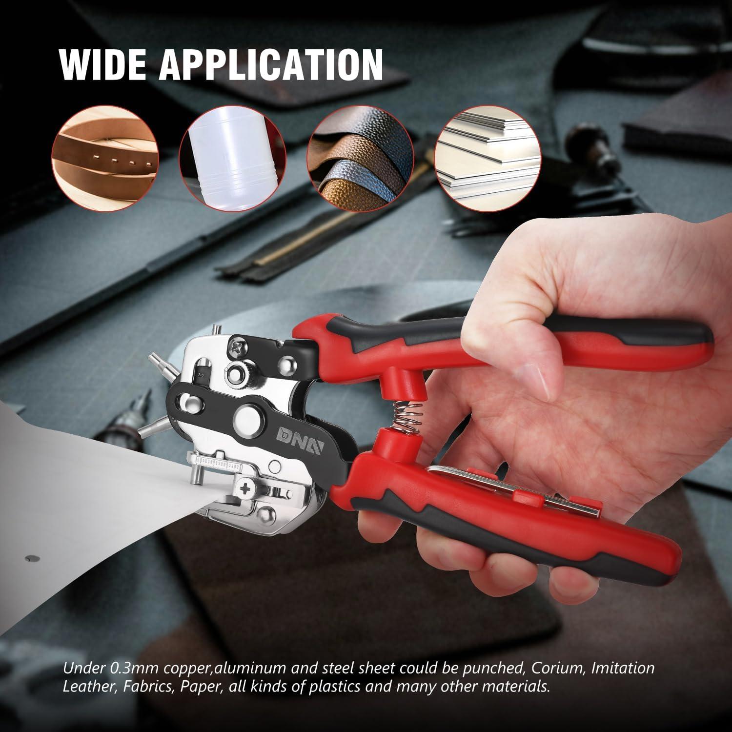 imageDNA Motoring TOOLS00126 Revolving Leather Hole Punch Tool Six Hollow Bell Punches Coated Steel Perfect for Belts or Leather Material 2mm5mm 1 Hole Punch RedBlackRed6In1