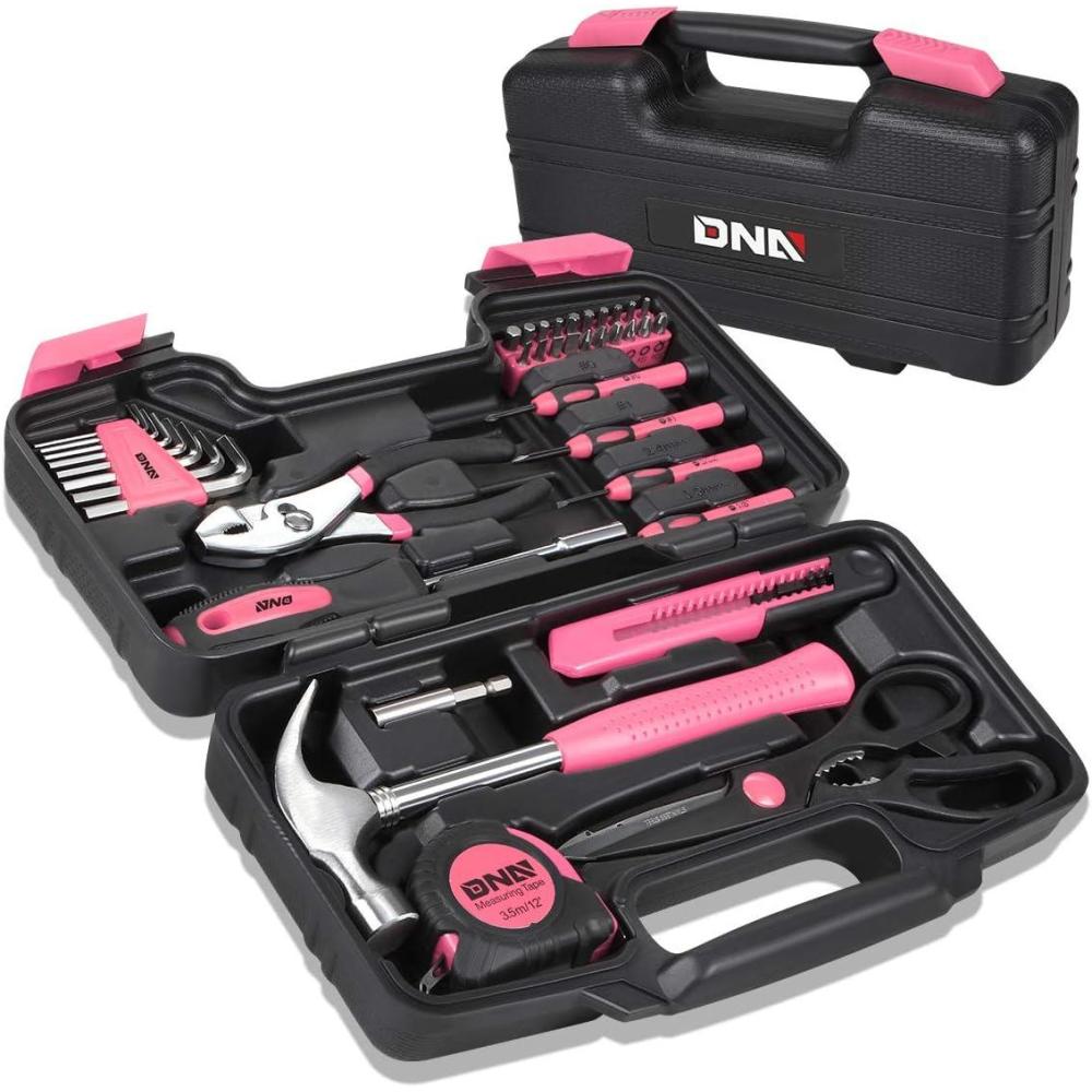 imageDNA MOTORING 39Piece Household Tool Set General Repair Small Hand Tool Kit Storage Case for Home Garage Office College Dormitory Use Green TOOLS00010Pink