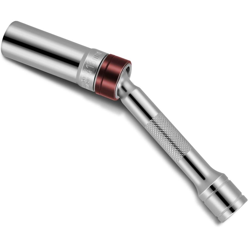 imageDNA MOTORING TOOLS00100 Spark Plug Swivel  6 in 360 Degree Ball Swivel wChrome Plated Finish Knurled Shaft