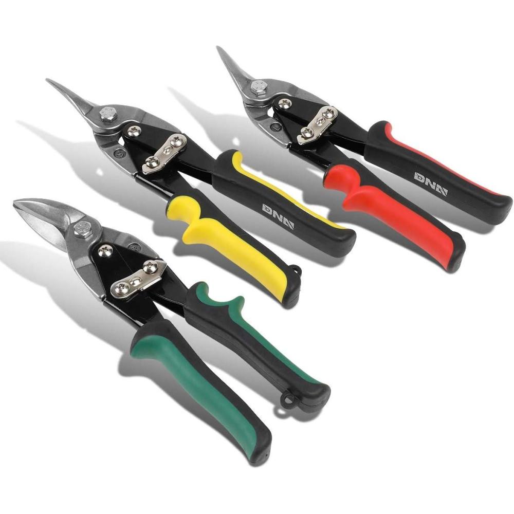 imageDNA MOTORING TOOLS00111 3 Piece Aviation Tin Snip Tool Set 10quot Serrated Jaws Includes Straight Left and Right Cut Heavy Duty High Carbon Alloy Steel Multipurpose 1 Set MulticolorStraightLeftRight