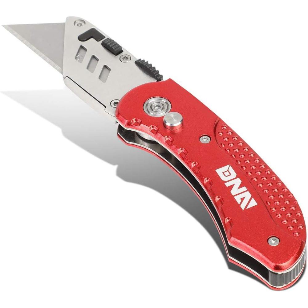 imageDNA Motoring TOOLS00085 Pocket Folding Knife  Silver Red Aluminum Utility Knife w 10 Quick Change Replacement Blades