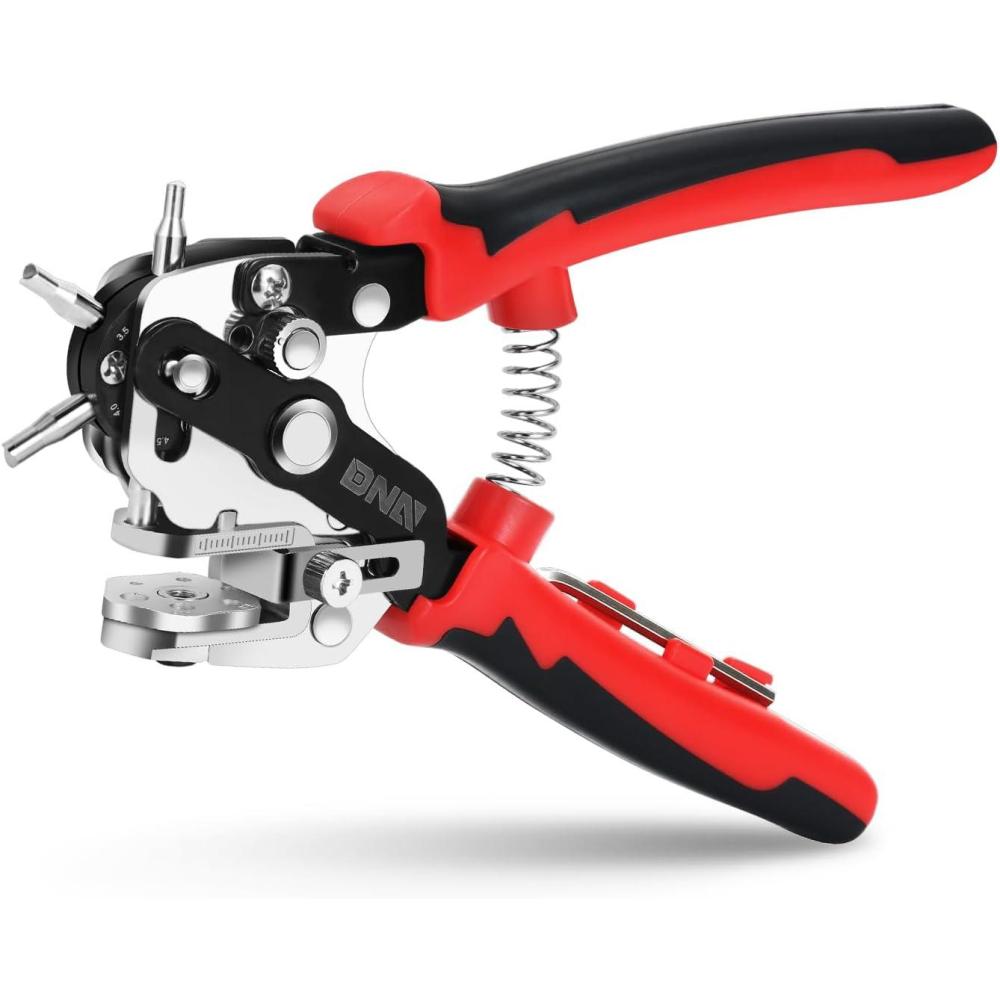 imageDNA Motoring TOOLS00126 Revolving Leather Hole Punch Tool Six Hollow Bell Punches Coated Steel Perfect for Belts or Leather Material 2mm5mm 1 Hole Punch RedBlackRed6In1