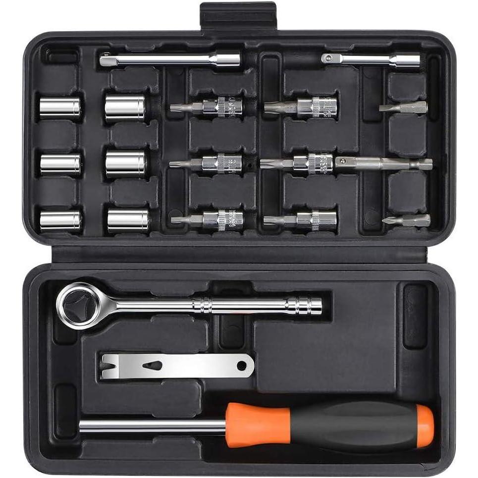 imageDNA Motoring TOOLS88888 20 Piece Auto Repair Tool Set Includes Screwdriver Hex Socket Ratchet Hand Tools Perfect for Headlight Replacement and Headlight Installation 1 Kit Orange