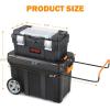 DNA MOTORING 2-Tier Stackable Separate Hand Case Tool Boxes Trolley, 35.4″L x 11.8″W x 23.6″H (TOOLS-00004)(Black)