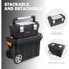 DNA MOTORING 2-Tier Stackable Separate Hand Case Tool Boxes Trolley, 35.4″L x 11.8″W x 23.6″H (TOOLS-00004)(Black)