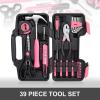 DNA MOTORING 39-Piece Household Tool Set General Repair Small Hand Tool Kit Storage Case for Home Garage Office College Dormitory Use, Green, TOOLS-00010(Pink)