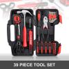 DNA MOTORING 39-Piece Household Tool Set General Repair Small Hand Tool Kit Storage Case for Home Garage Office College Dormitory Use, Green, TOOLS-00010(Red)