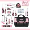 DNA MOTORING 7-Piece Pink Tool Set – Portable Household Hand Tool Kit with Wide Mouth Canvas Storage Bag for DIY Home Repairing, Gift for Women Girls Ladies, TOOLS-00203(37pcs Pink)