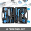 DNA MOTORING Green 46 PCs Home Tool Set Electonic Repair Precision Screwdriver Voltage Tester Hammer Plier DIY Kit (TOOLS-00015)(Blue)