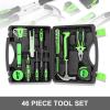 DNA MOTORING Green 46 PCs Home Tool Set Electonic Repair Precision Screwdriver Voltage Tester Hammer Plier DIY Kit (TOOLS-00015)(Green)