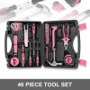 DNA MOTORING Green 46 PCs Home Tool Set Electonic Repair Precision Screwdriver Voltage Tester Hammer Plier DIY Kit (TOOLS-00015)(Pink)