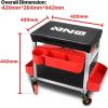 DNA Motoring TOOLS-00198 Adjustable Height Mechanics Roller Seat Creeper Stool With Padded Cushion, Tool Storage Drawer & Tray, 350 Lbs Max Weight Capacity(BLACK/RED)