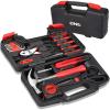DNA MOTORING 39-Piece Household Tool Set General Repair Small Hand Tool Kit Storage Case for Home Garage Office College Dormitory Use, Green, TOOLS-00010(Red)