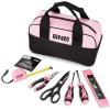 DNA MOTORING 7-Piece Pink Tool Set – Portable Household Hand Tool Kit with Wide Mouth Canvas Storage Bag for DIY Home Repairing, Gift for Women Girls Ladies, TOOLS-00203(7pcs Pink)