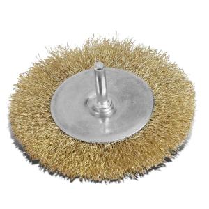 DNA MOTORING TOOLS-00124 4 Inches Brass Coated Bristles Wire Wheel Brush with 0.2-Inch Shank for Rust Paint Removal Surface Polishing