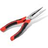 DNA Motoring TOOLS-00075 8″ Needle-Nose Pliers/Wire Cutter, Non-Slip Comfort Grip, Chrome Vanadium Steel, 1 Plier, Red/Black(Long Nose Plier)