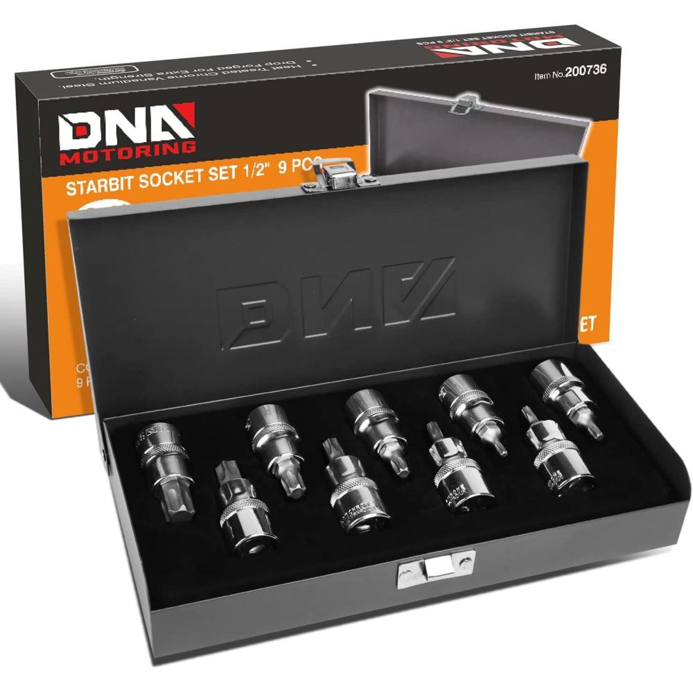 imageDNA Motoring TOOLS00133 9 Pieces 12Inch Drive External Torx Socket Set  E10 E11 E12 E14 E16 E18 E20 E22 E24 wTin Carrying CaseInternal Torx Socket Set